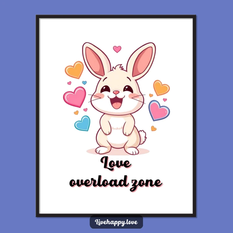 Funny Rabbit Poster: Heart Juggling Art, Vibrant & Loving Funny Gift