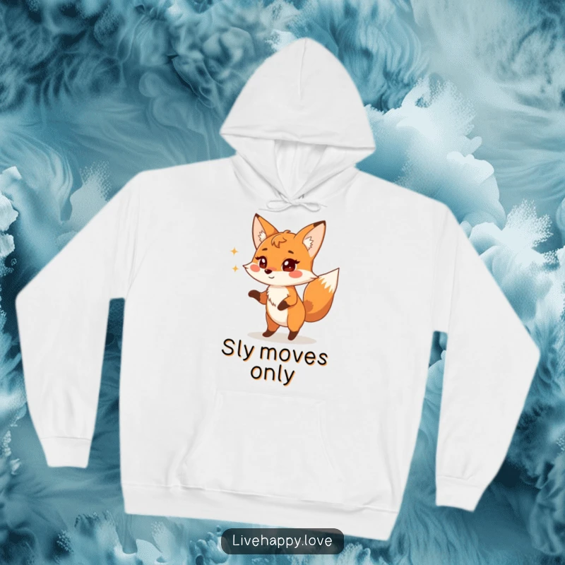 Funny Fox Hoodie: Features a playful fox with mischievous eyes doing a very silly, energetic dance, full of joy and personality.