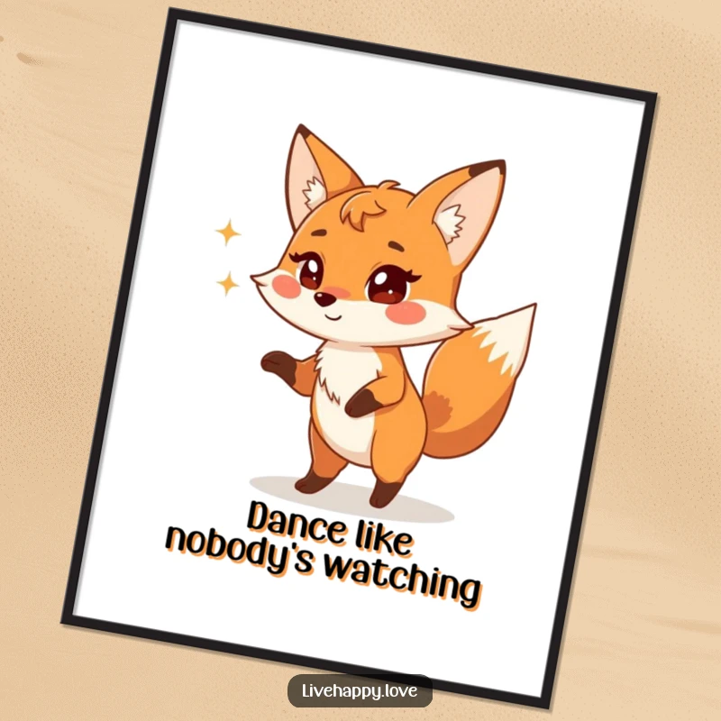 Funny Free Printable Wall Art: Playful fox with a mischievous sparkle in its eyes doing a silly, energetic dance.