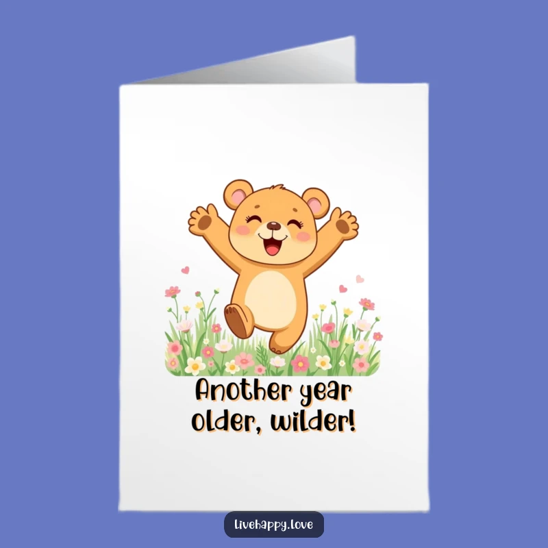 Free Printable Happy Bear Birthday Card: Joyful Cub Leaping, Funny Downloadable Gift