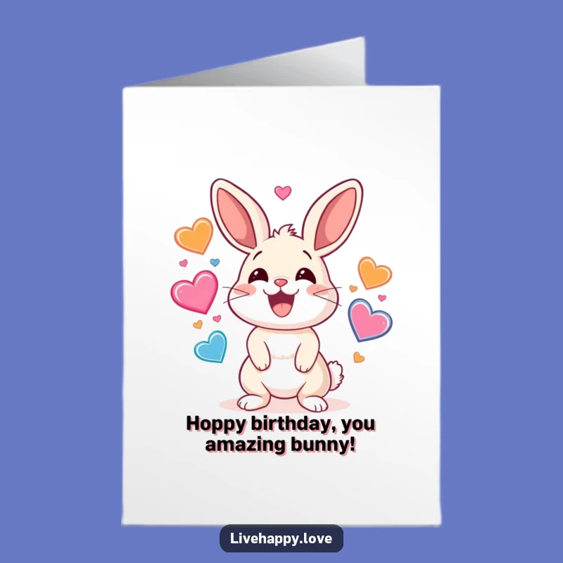 Free Printable Juggling Rabbit Birthday Card: Funny Hearts, Downloadable Gift Idea