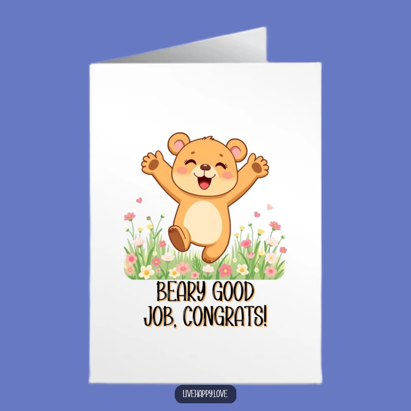 Free Printable Congratulations Bear Card: Joyful Cub Leaping, Funny Downloadable Gift