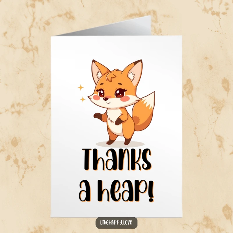 Funny Free Printable Thank You Card: Playful fox with a mischievous sparkle in its eyes doing a silly, thankful dance.