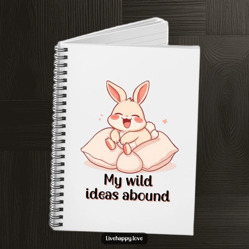 Funny Rabbit Notebook: A laughing rabbit with ears flopped back happily rolls down a hill comprised of soft pillows.