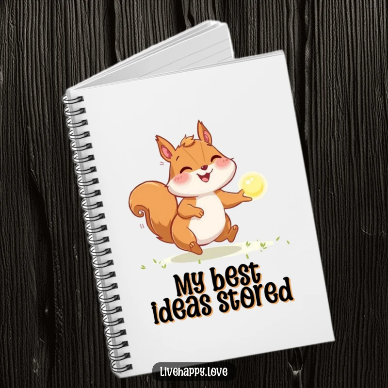 Funny Squirrel Notebook: A joyful squirrel with puffed cheeks energetically chases a sparkling orb of light, symbolizing ambition and focus.