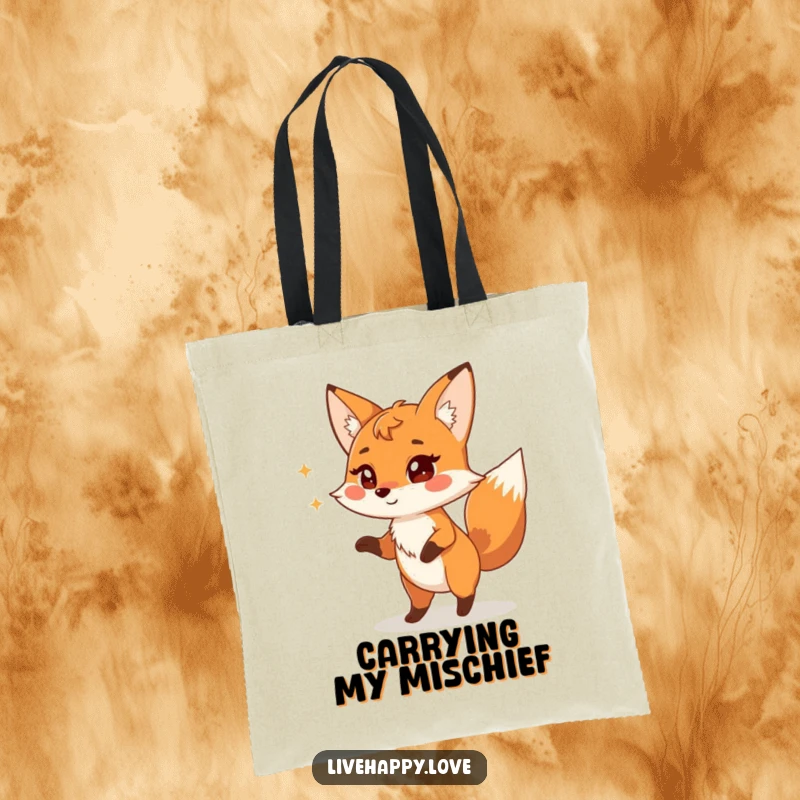 Funny Fox Tote Bag: A playful fox with a mischievous sparkle in its eyes is captured doing a silly, joyful dance.
